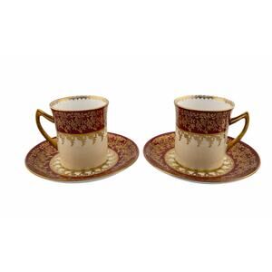 Elizabethan Bone China Burgundy/Gold Lace Demitasse Cup and Saucer Set of 2
